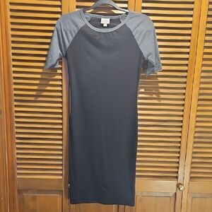LuLaRoe Black Dress with Gray Raglan Sleeves